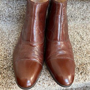 Rodolfo Valentino Men's Dark Tan  Leather Cap Toe Side Zip Ankle Boots.